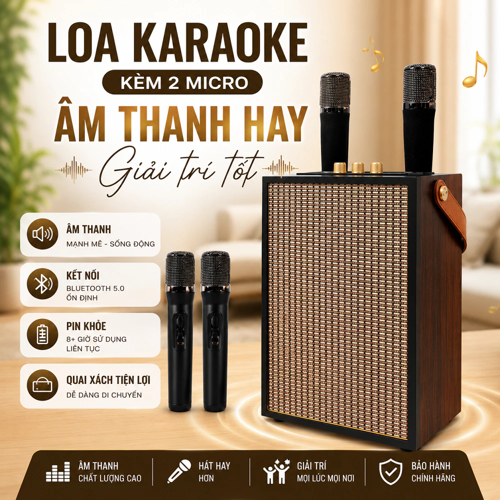 Loa bluetooth karaoke M605 Pro kèm 2 micro không dây xách tay công xuất 40W âm thanh trầm ấm bass căng Linkeetech