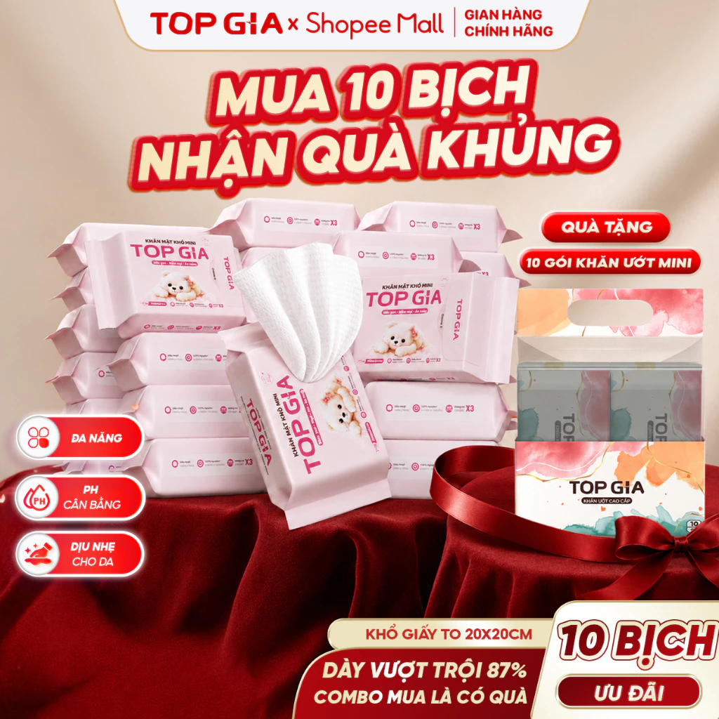 [MUA 10 TẶNG 10] Combo 10 Gói Khăn Lau Mặt Khô Đa Năng Mini, Khăn Mặt Dùng 1 Lần TopGia 7 Khăn/ Gói