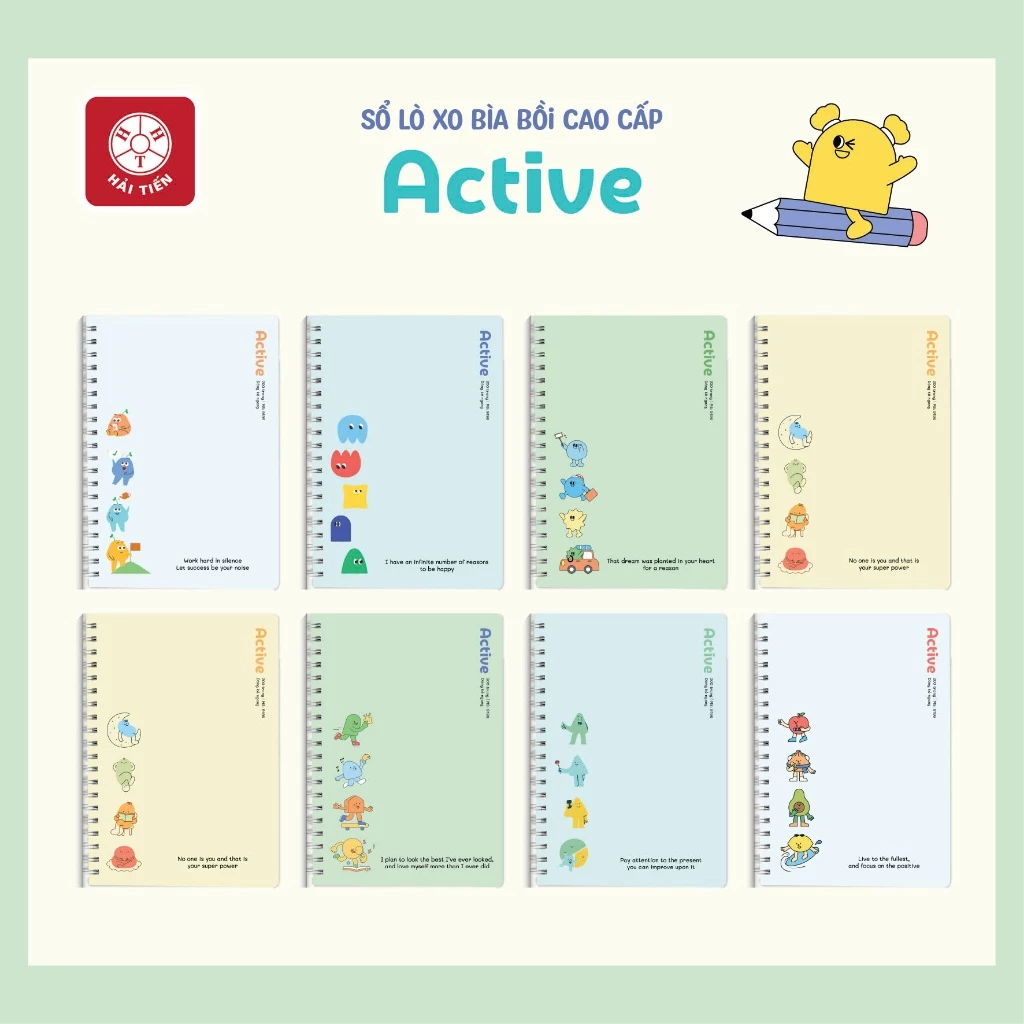 HẢI TIẾN Sổ lò xo bìa bồi cao cấp Active - Giấy chống lóa - ĐL 80g/m2 (A4, A5, B5, A6)