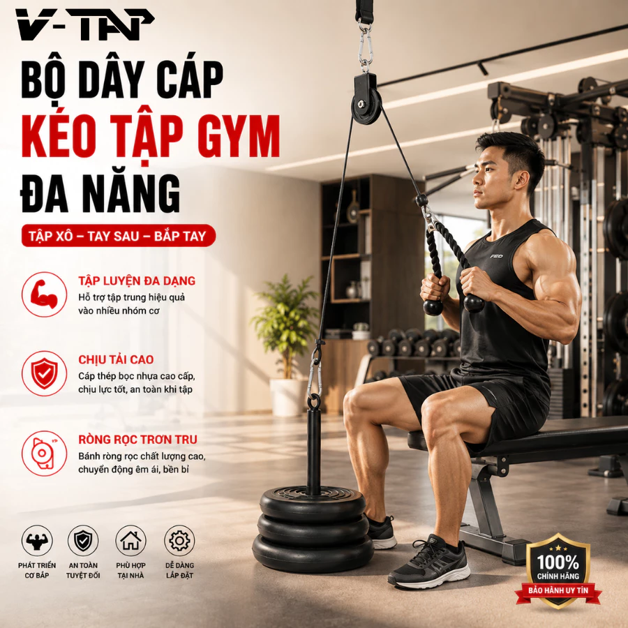 Bộ Dây Cáp Ròng Rọc Tập Gym Tại Nhà, Set Phụ Kiện Tập Lưng Xô Tập Tay, Tập Dễ Dàng (Dây Thừng 2 Đầu)