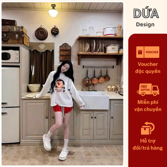 P51 Set Alimenti Saso Áo Dài Tay Phối Quần Đùi Ngắn Năng Động Phong Cách Hàn Quốc Chất Cotton Mềm Mịn