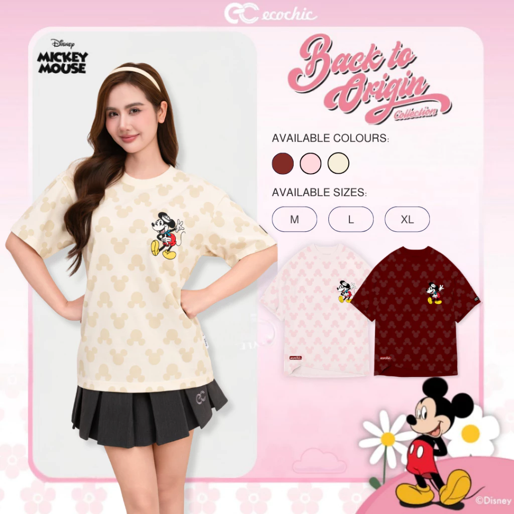 (LIVE KOL) Áo Thun Oversize ECOCHIC TS013 ICONIC MICKEY Chính Hãng Bản Quyền Disney MICKEY COLLECTION