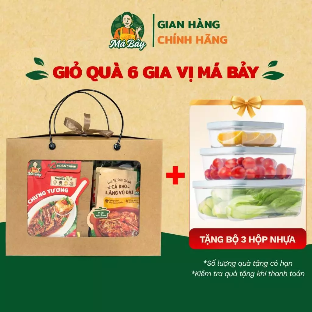 [TẶNG BỘ 3 HỘP] Bộ 6 gia vị hoàn chỉnh Má Bảy - Giỏ quà tặng tết chuẩn vị cơm nhà