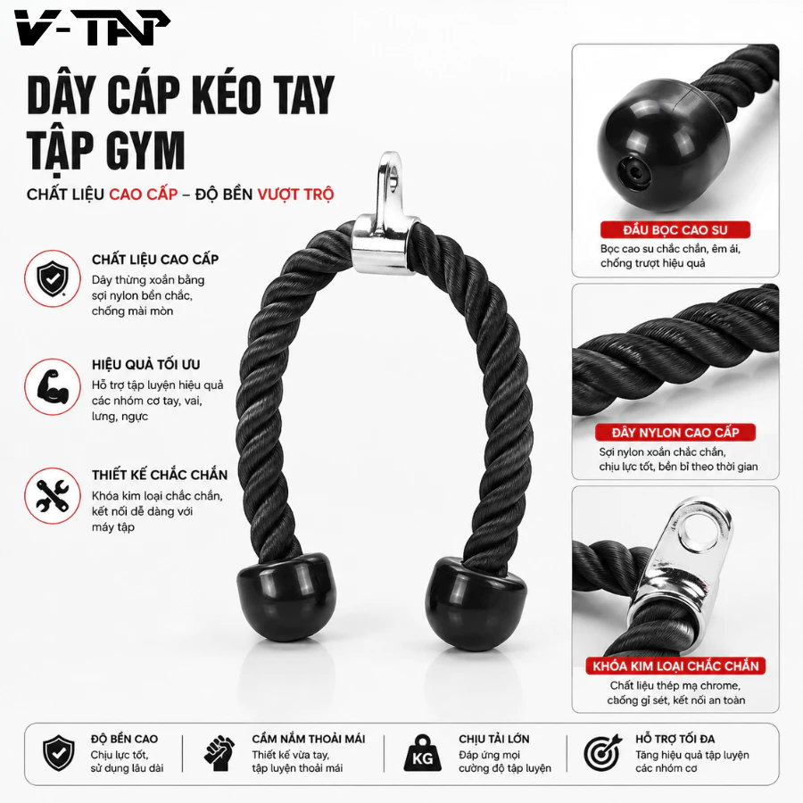 Dây Thừng Kéo Xô, Dây Thừng Đôi Hỗ Trợ Tập Gym, Tập Tay, Tập Vai, Tập Lưng