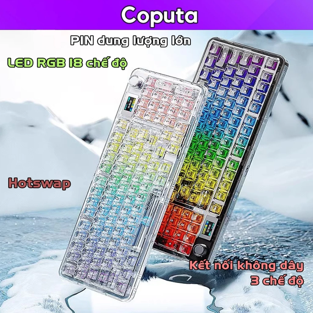 Bàn phím cơ bluetooth Coputa bàn phím không dây kết nối 3 chế độ LED RGB 18 kiểu Aula NB98