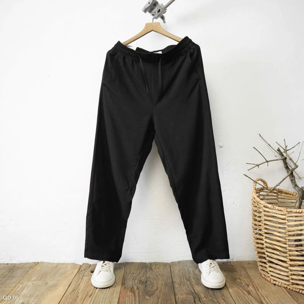 Quần Dài Thể Thao Chất Liệu Đũi Xước, Ống Đứng Có Dây Rút Hàng VNXK Cotton 98% Thời Trang Hàn Quốc