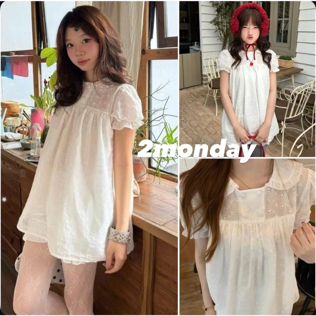 [SẴN/Loại 1] ÁO VÁY BABYDOLL CỔ SEN TAY PHỒNG DAISY MOCHI REN HOA 2MONDAY S65