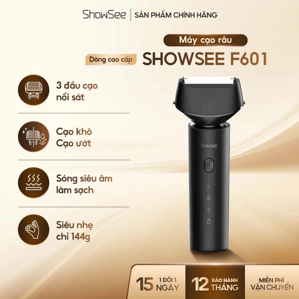 Máy cạo râu Showsee F601 - Cạo Khô/Ướt - Sạc Type C - Chống nước IPX7 Màn hình LED thông minh - Bảo Hành 12 Tháng