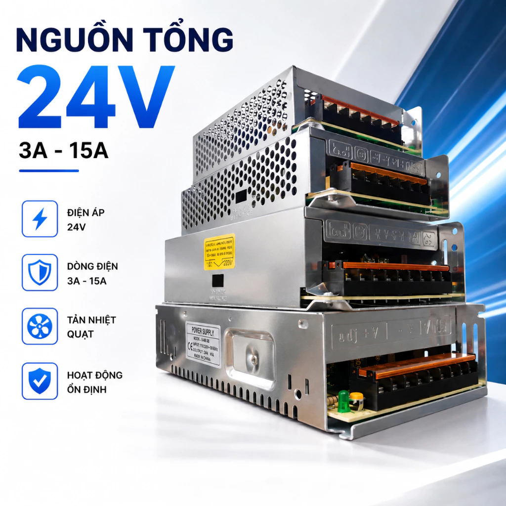 Nguồn Tổ Ong, Nguồn Tổng Thanh Lý 24v 5A, 10A, 15A  cho Led, Động Cơ, thiết bị Điện 24V BH 12 tháng