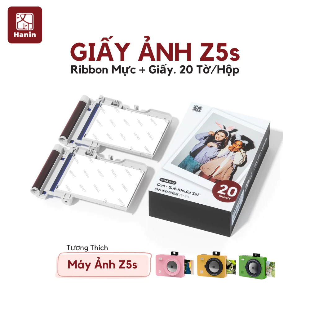 Ribbon Z5S Kèm Giấy Ảnh Hộp 2 Khay ribbon kèm 20 giấy ảnh Chống Nước, Bền Đẹp | Hanin