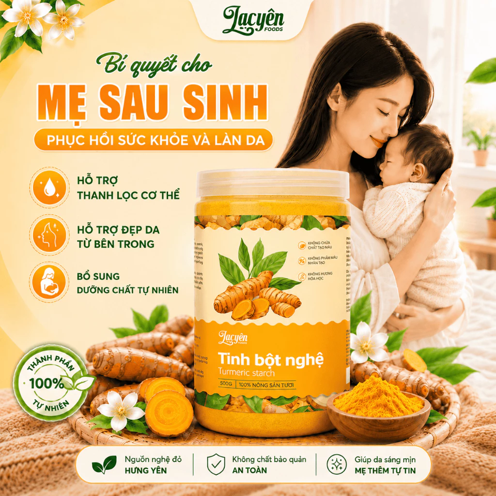 Tinh Bột Nghệ Đỏ Hưng Yên Lạc Yên Foods  - Bột Mịn Nguyên Chất Hỗ Trợ Mẹ Sau Sinh Phục Hồi Sức khỏe