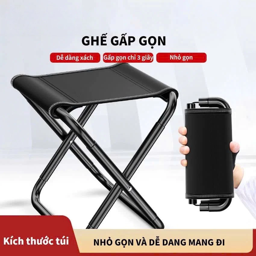 Ghế gấp gọn bỏ túi inox mini, chịu tải đến 90kg, tiện mang đi du lịch và cắm trại
