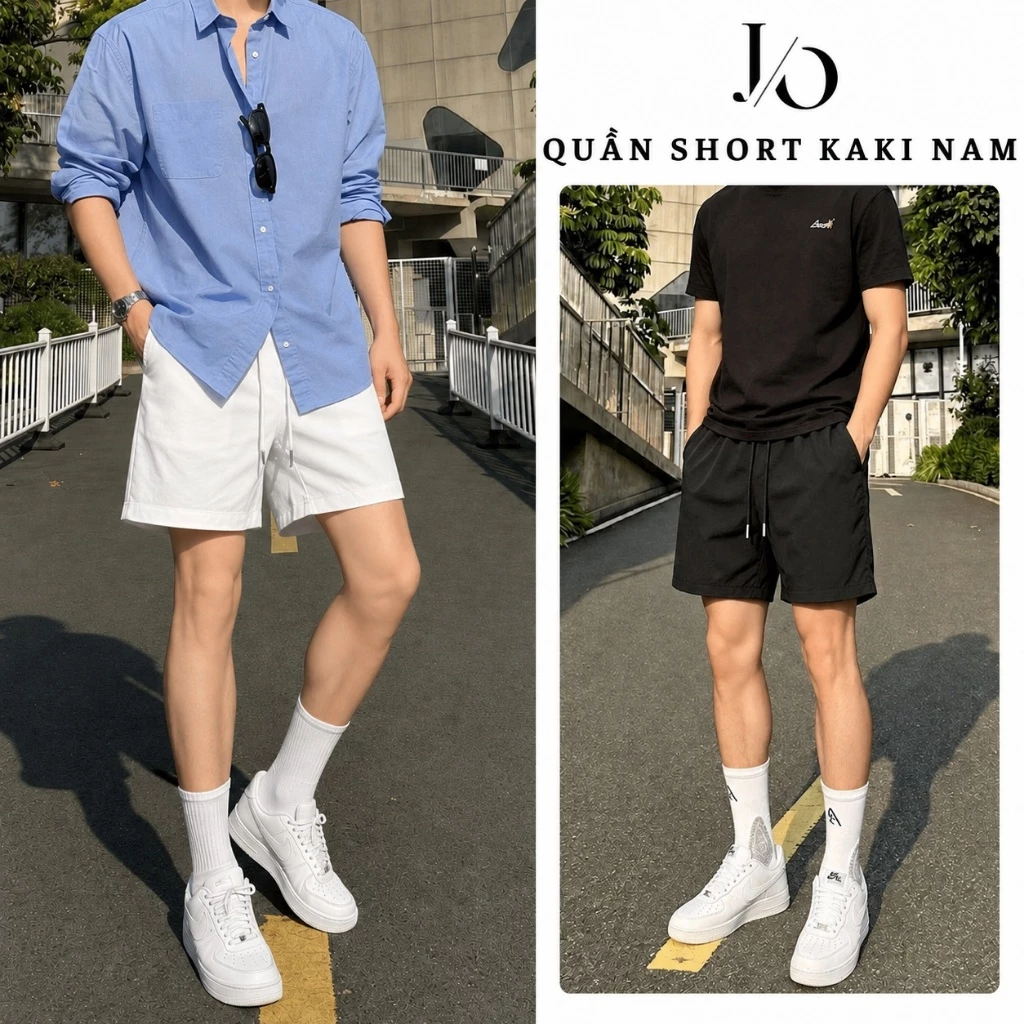 Quần Short Nam Cạp Chun Dây Rút Lưng Cao Quần Short Jean Nam BASIC Vải Dù Form Rộng Ngắn Trên Gối
