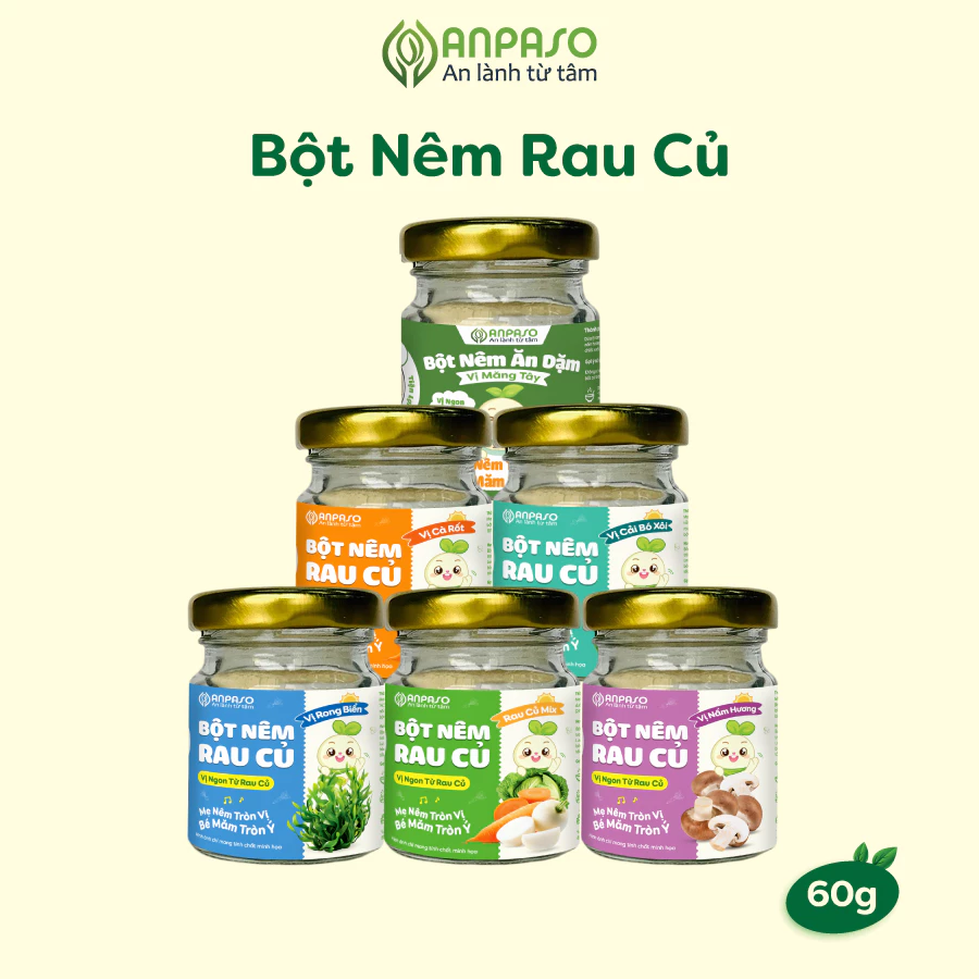 Combo Tròn Vị Đón Trăng - Bột nêm Anpaso vị Rau Củ, Nấm Hương, Rong Biển, Cà Rốt, Cải Bó Xôi, Măng Tây