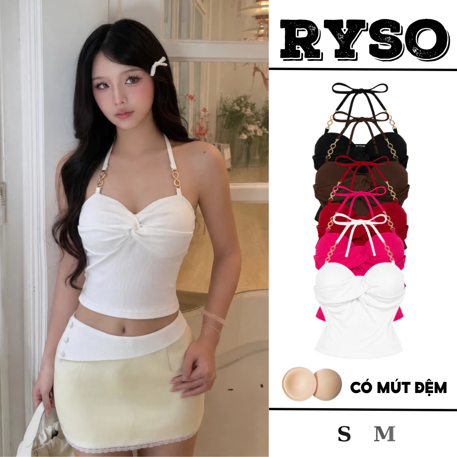 Áo  Croptop Cúp Ngực Kèm Mút Phối Dây Khoen Xoắn Ngực Chất Borip Co Giãn Tôn Dáng CDK01 RYSO STORE
