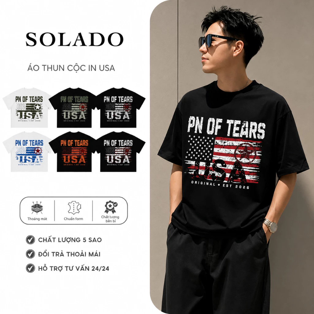 Áo Thun Nam Nữ SOLADO Form Rộng In PN OF TEARS USA Chất Cotton Mềm Mịn AT18