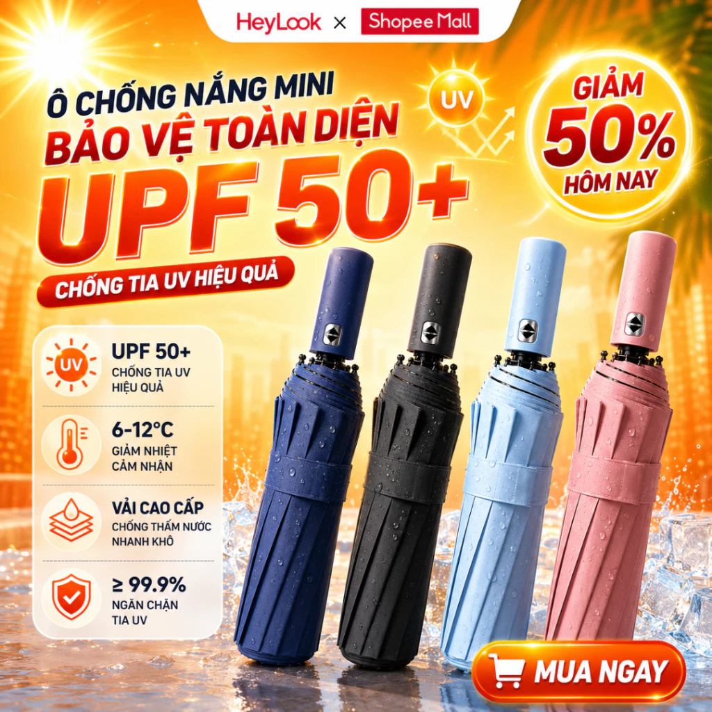Ô Dù Gấp Gọn Mini Bỏ Túi Chống Tia UV Cao Cấp, Siêu Gọn Che Nắng Mưa Khi Đi Du Lịch, Đi Học, Văn Phòng