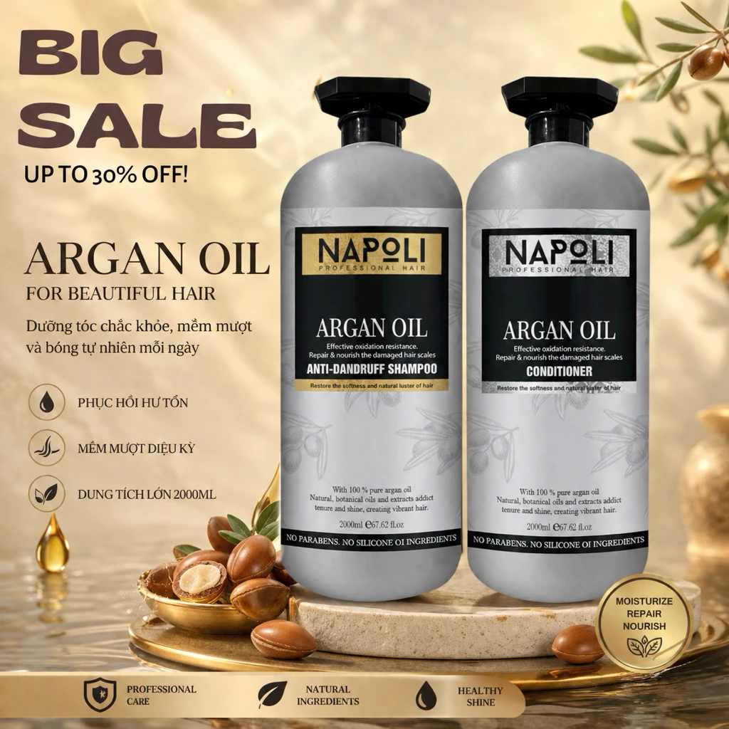 Dầu gội colagen Napoli argan oll can 2000ml đặc mềm mượt nhiều bọt chính hãng phục hồi mềm mượt