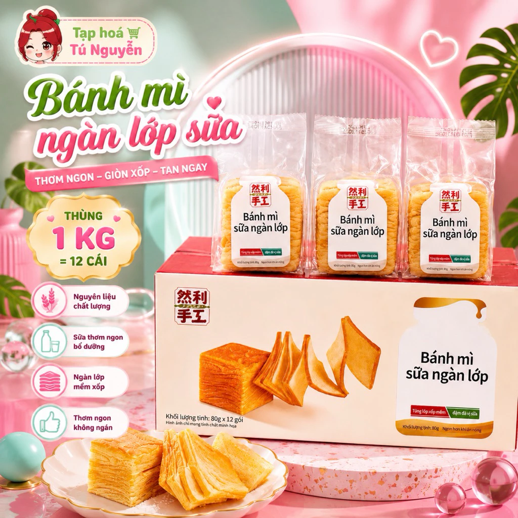 THÙNG 2 KÍ BÁNH MÌ BƠ SỮA NGÀN LỚP NHIÊN LỢI SIÊU NGON ĂN VẶT