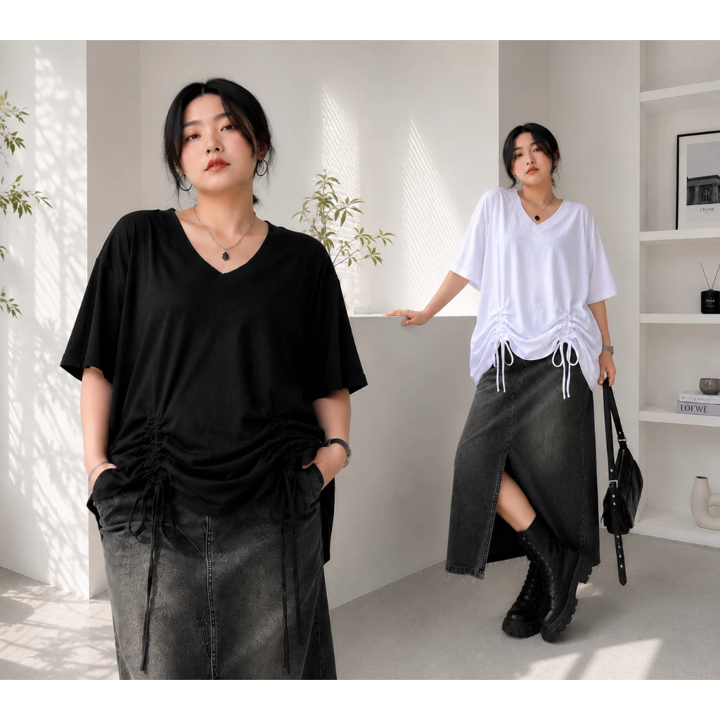 Áo Thun Cổ Tim 2 Dây Rút Bigsize 50-100kg Form Rộng Nhiều Màu Co Giãn Mềm Mại Vymapshopbigsize