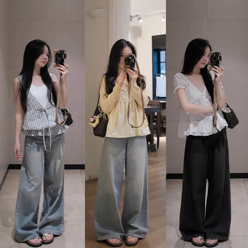 Quần Jean Xanh Than Ống Suông Rộng MIAA Cạp Cao Tôn Dáng , Quần Bò Xanh Than Ống Rộng Đủ Size Cực Tôn Dáng