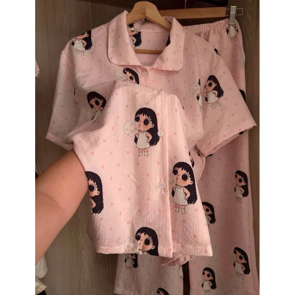 [381] Set đồ bộ ngủ pijama Yuy Hồng cho nữ chất xô muslin mềm mát thoải mái mặc ở nhà(set gồm áo + quần ngắn + quần dài)