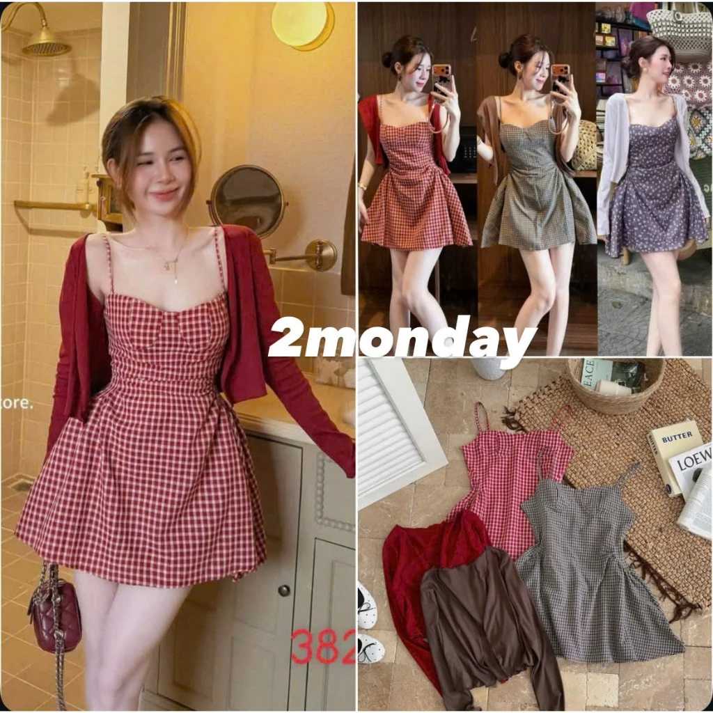 [LOẠI 1/TẶNG QUẦN] SET VÁY HAI DÂY KẺ CARO BỒNG XOÈ MIX ÁO KHOÁC NGOÀI SIÊU XINH 2MONDAY S78