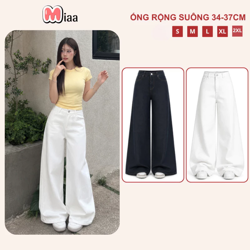 Quần Jean Trắng Nữ Cạp Cao Ống Suông 28cm - Chất Vải Jeans Cao Cấp - Màu Trắng, Kem, Nâu, Đen - Quần Bò Ống Rộng Nữ J09