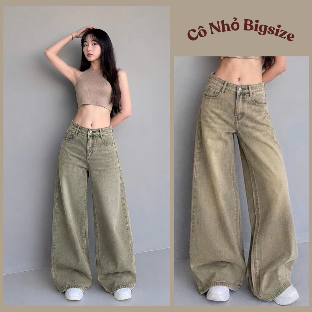 QUẦN JEAN ỐNG SUÔNG RỘNG LƯNG CAO JEAN MỀM KHÔNG CO GIÃN , DỄ PHỐI ĐỒ DÀNH CHO NỮ 60-100KG Q591
