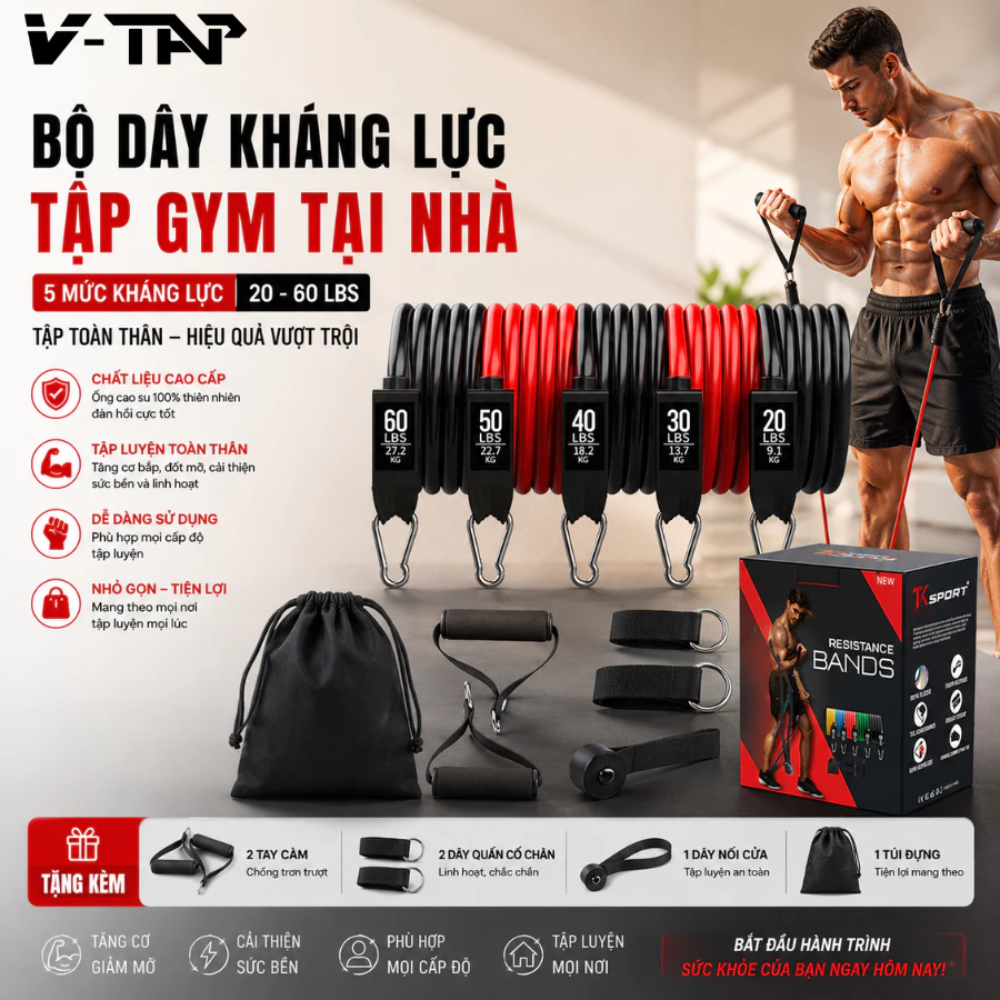 Bộ Dây Kháng Lực Tập Gym 200LBS, Dây Kháng Lực Hỗ Trợ Tập Luyện Tại Nhà (1 Đổi 1 Trong 7 Ngày)