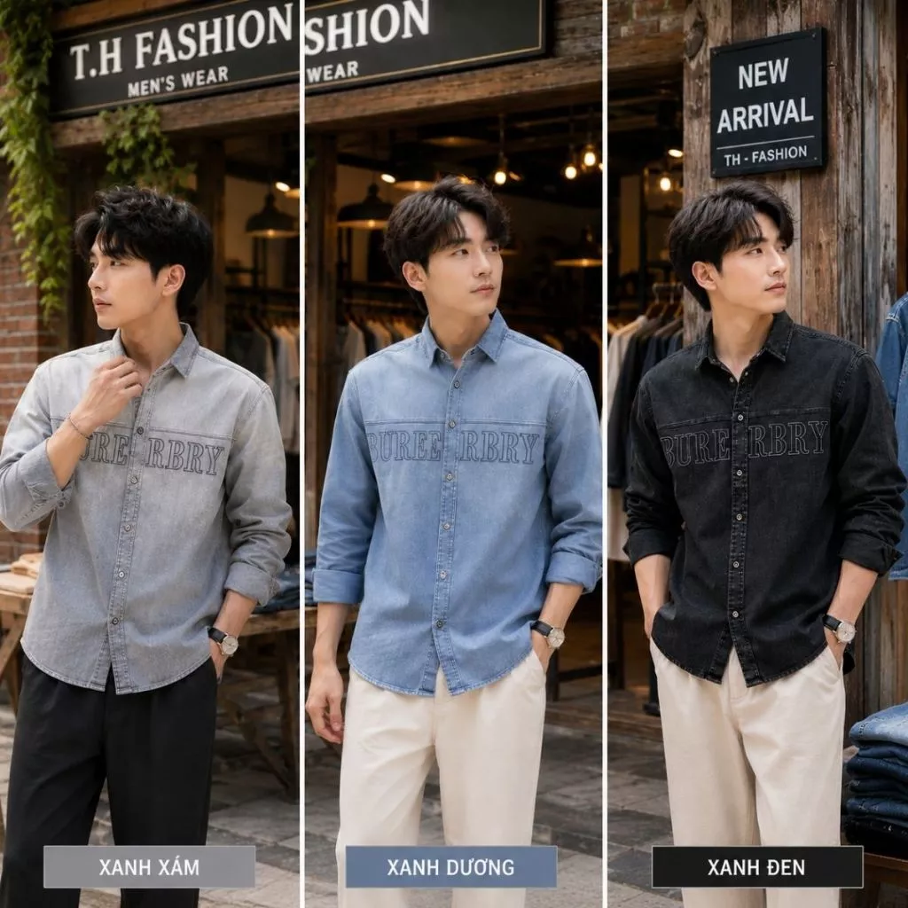 Áo Sơ Mi Nam Jean Kaki Wash TH-FASHION Tay Ngắn/Dài Form Rộng Big Size Phong Cách Hàn Quốc