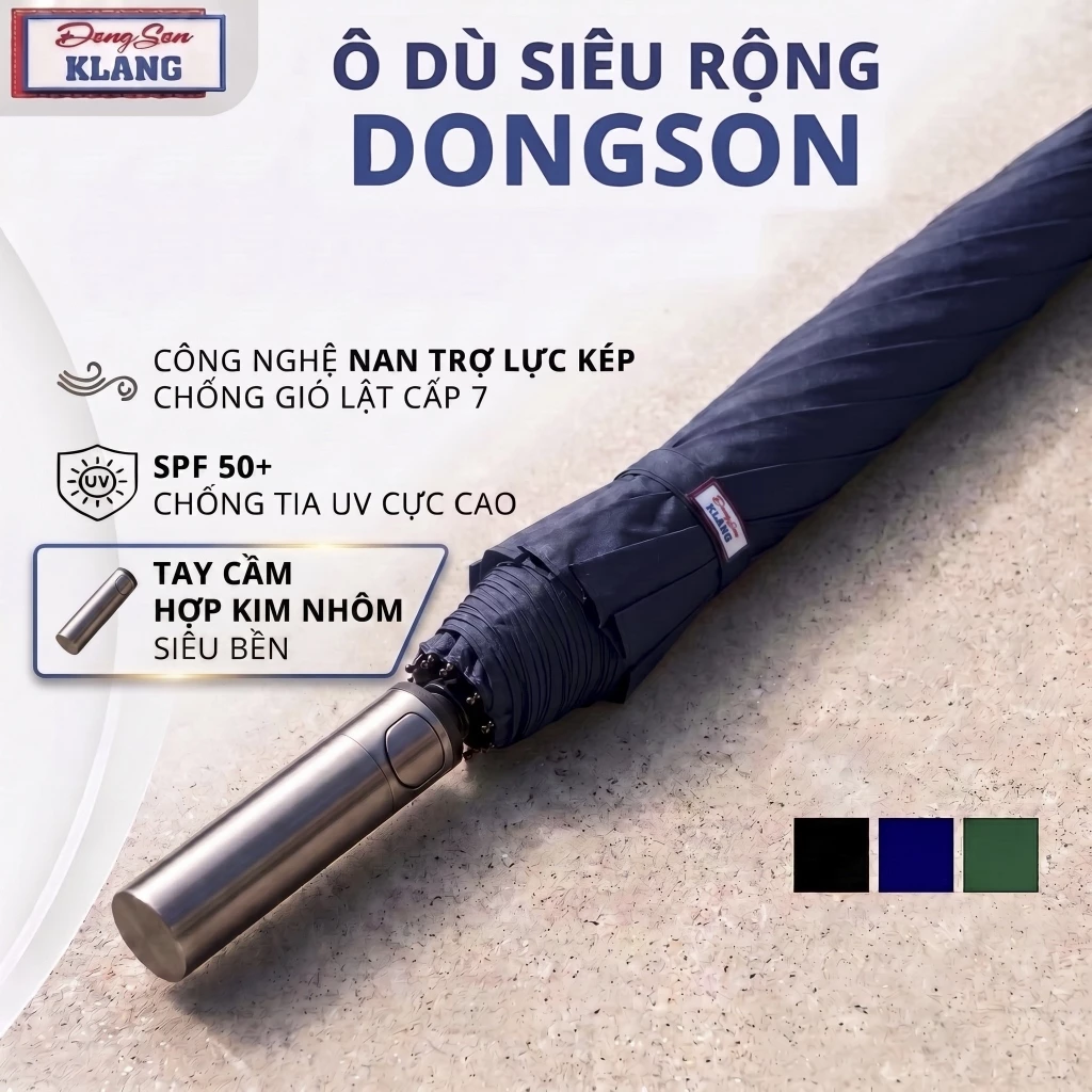 Ô dù che mưa, che mưa tán rộng DONGSON thời trang, tay cầm phủ kim loai, chống lật trong gió to cấp 7, chống UV