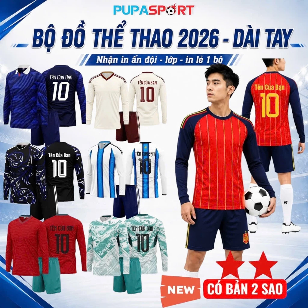 [TAY DÀI] Bộ Quần Áo Thể Thao 2026, Vải Thun Mè Cho Nam Nữ, Có In Tên Số Unisex Top Sport.