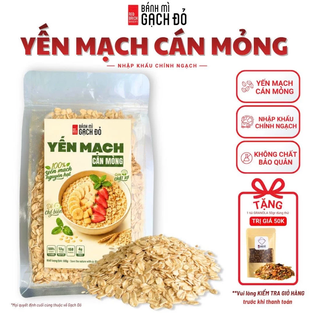 Yến Mạch Cán Mỏng Gạch Đỏ 400g - 100% Yến Mạch Nguyên Hạt, Nguyên Liệu Nhập Khẩu - Giàu Chất Xơ, Dễ Chế Biến, Eatclean