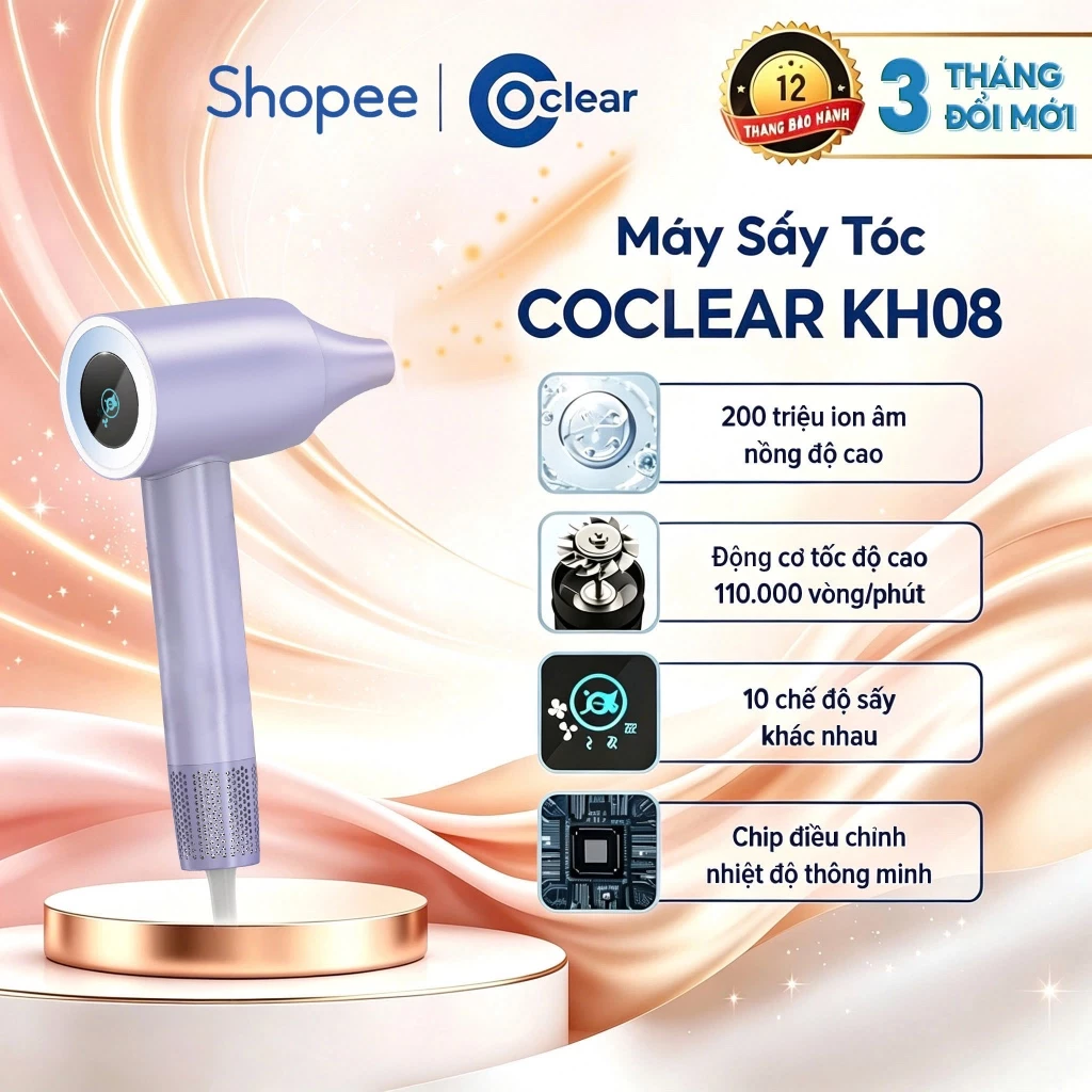 Máy Sấy Tóc Siêu Tốc Coclear KH08 Sức Gió Siêu Bão Mang Theo 200tr Anion Kết Hợp Công Nghệ Sấy Lạnh