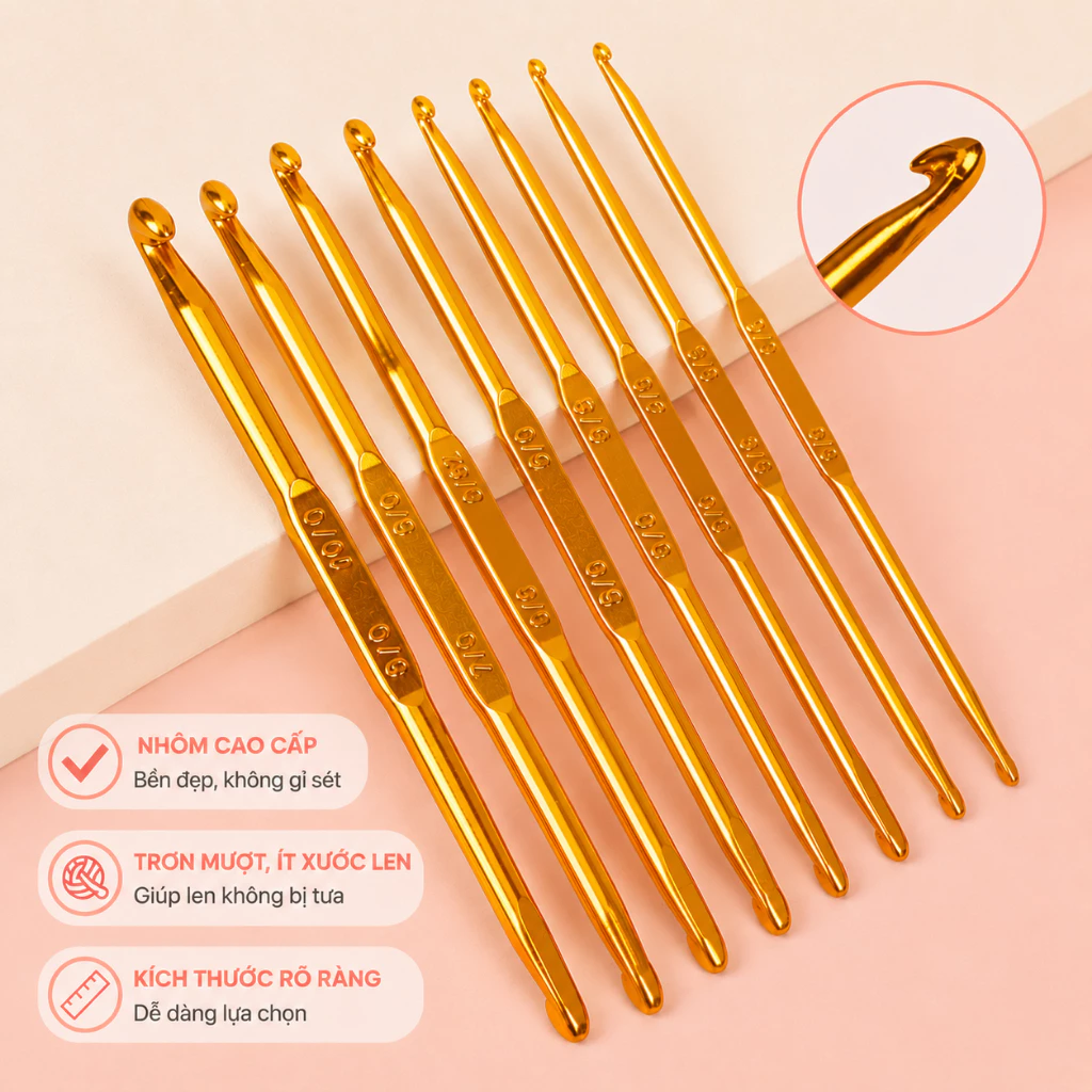 Kim Móc Len 2 Đầu Inox Bán Lẻ 1 Cây | Kim Crochet 2 Đầu Cao Cấp Đủ Size Móc Len Handmade LYLYCRAFT