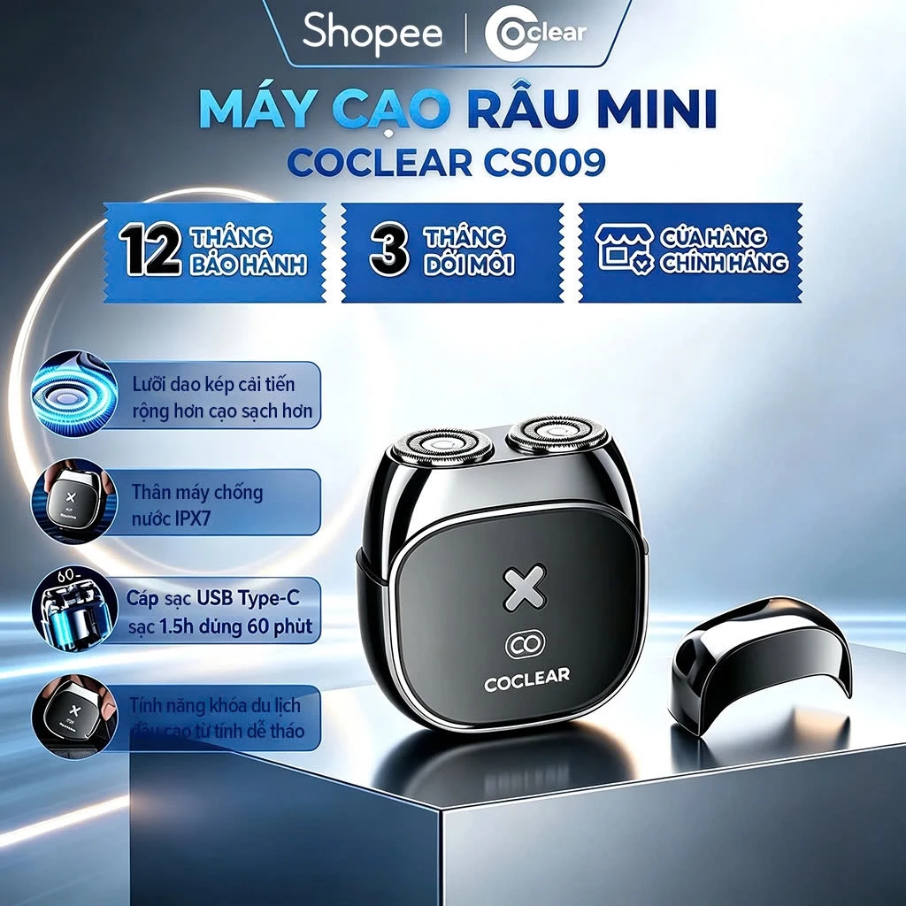 [NEW] Máy cạo râu mini Coclear CS009, chống nước IPX7, công suất 5W, sạc Type-C 1.5 giờ, đầu hút nam châm