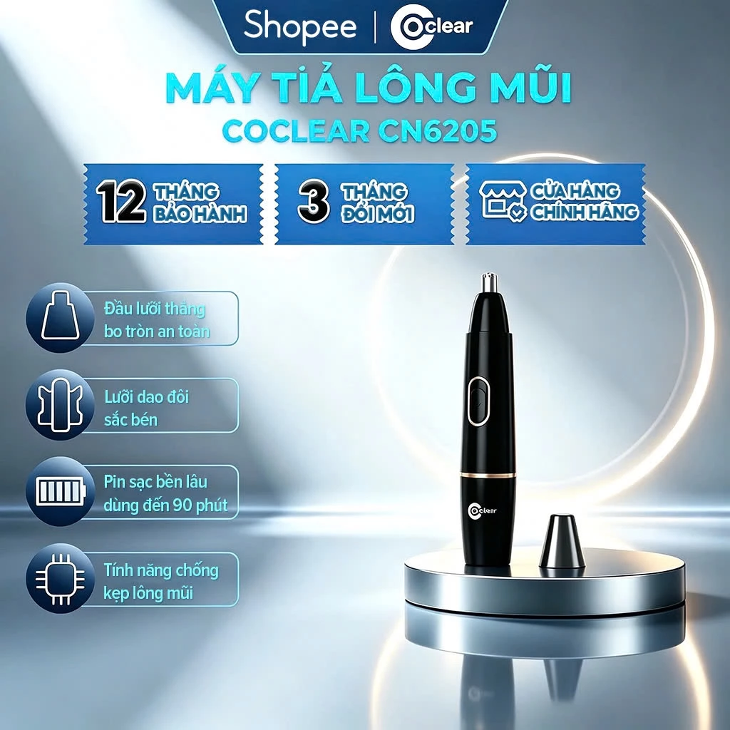(NEW) Máy tỉa lông mũi Coclear CN6205 sạc điện, lưỡi dao đôi sắc bén, chống kẹp lông, dùng 90 phút