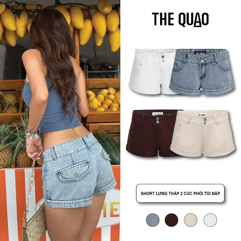 THE QUẠO - Quần Short Nữ Lưng Thấp 2 Nút Phối Túi Nấp Lai Cuốn bẻ Mùa Hè N1706_767