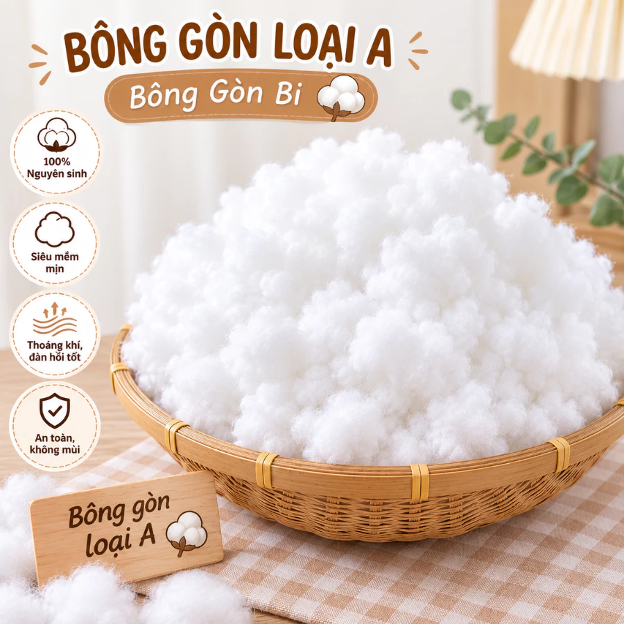 Bông Gòn Bi LYLYCRAFT Nhồi Thú Bông, Móc Hoa Len Handmade 1 túi Zip 50g