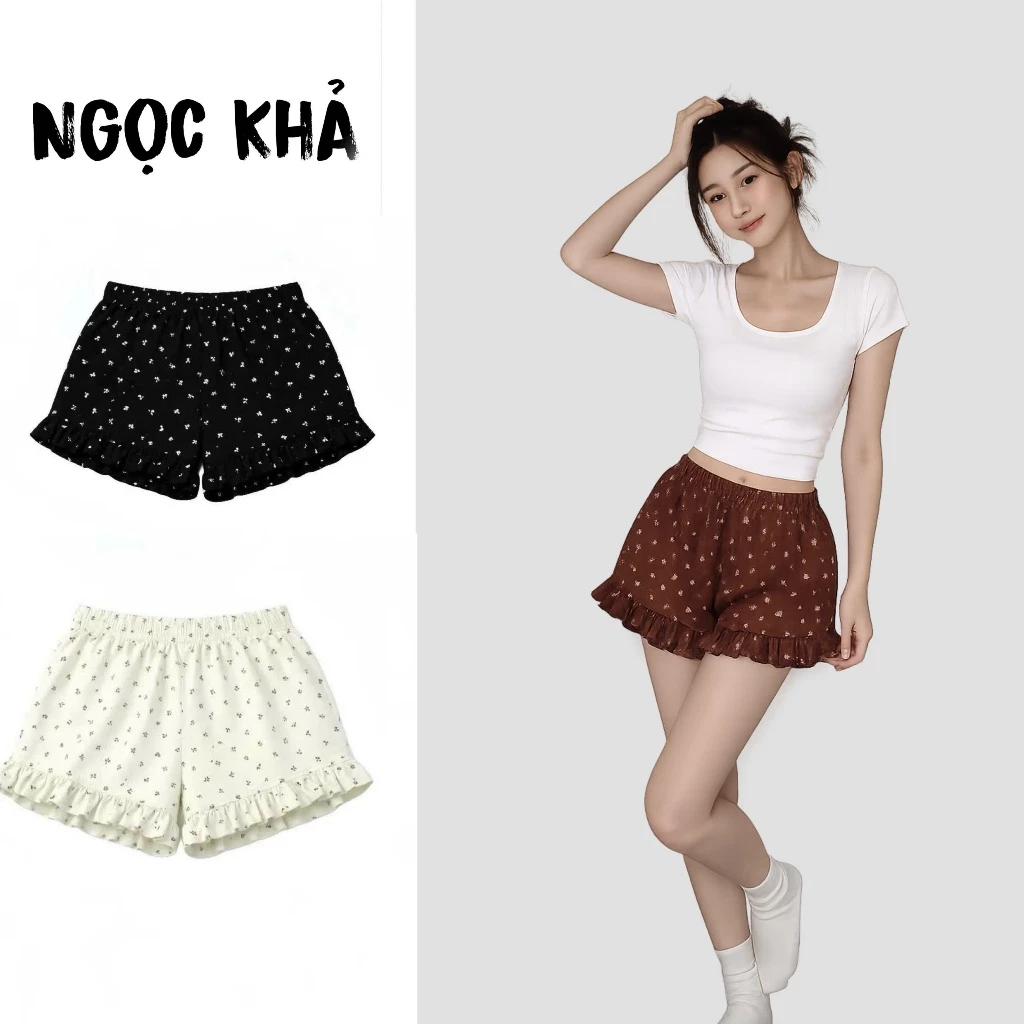 Quần Đùi Nữ Họa Tiết Hoa Nhí Bo Gấu Vải Mềm Đẹp Kiểu Dáng Hàn Quốc Năng Động Trẻ Trung