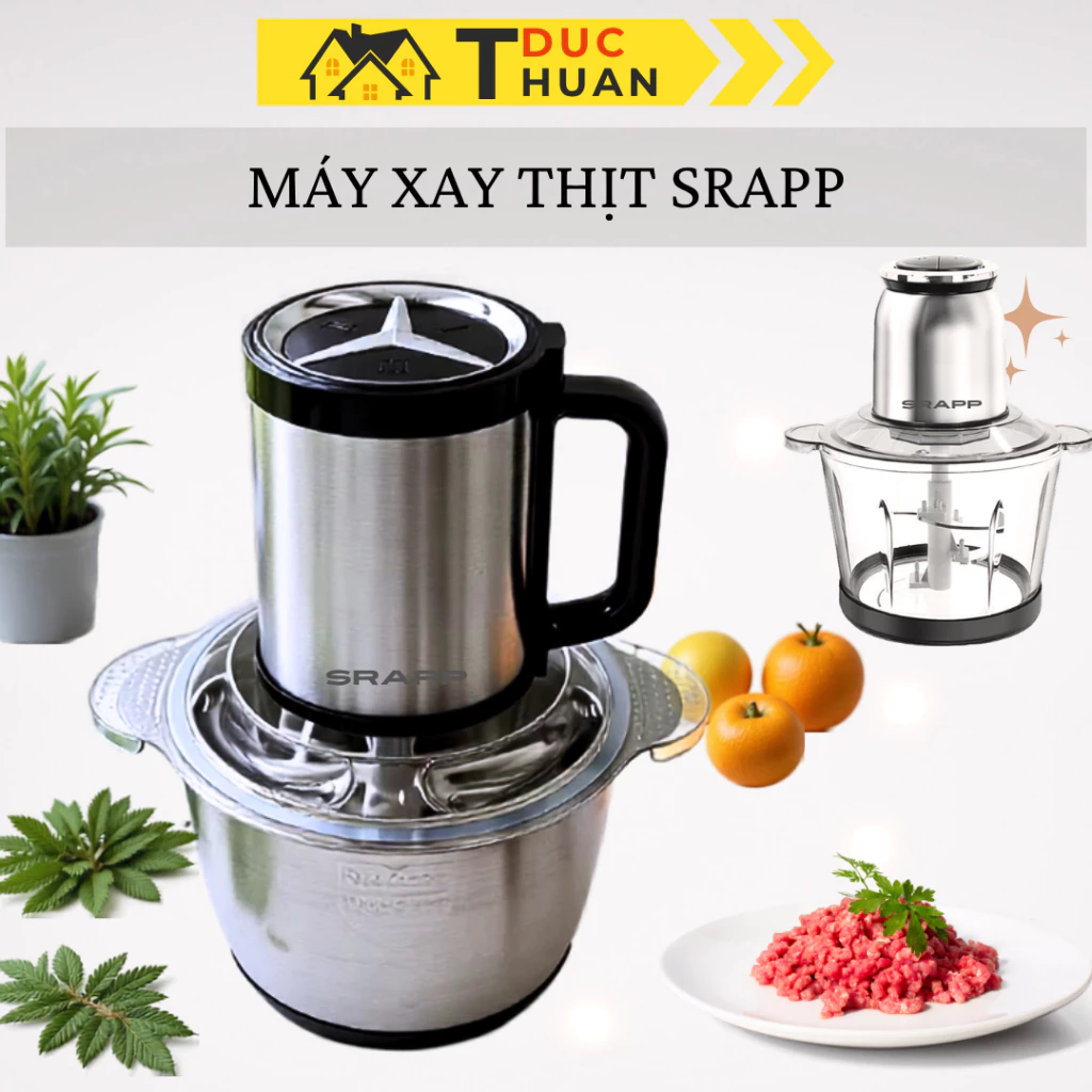 Máy xay thực phẩm đa năng 3L SRAPP Cối Thủy Tinh,INOX Công suất 300W - TUIDO SHOP
