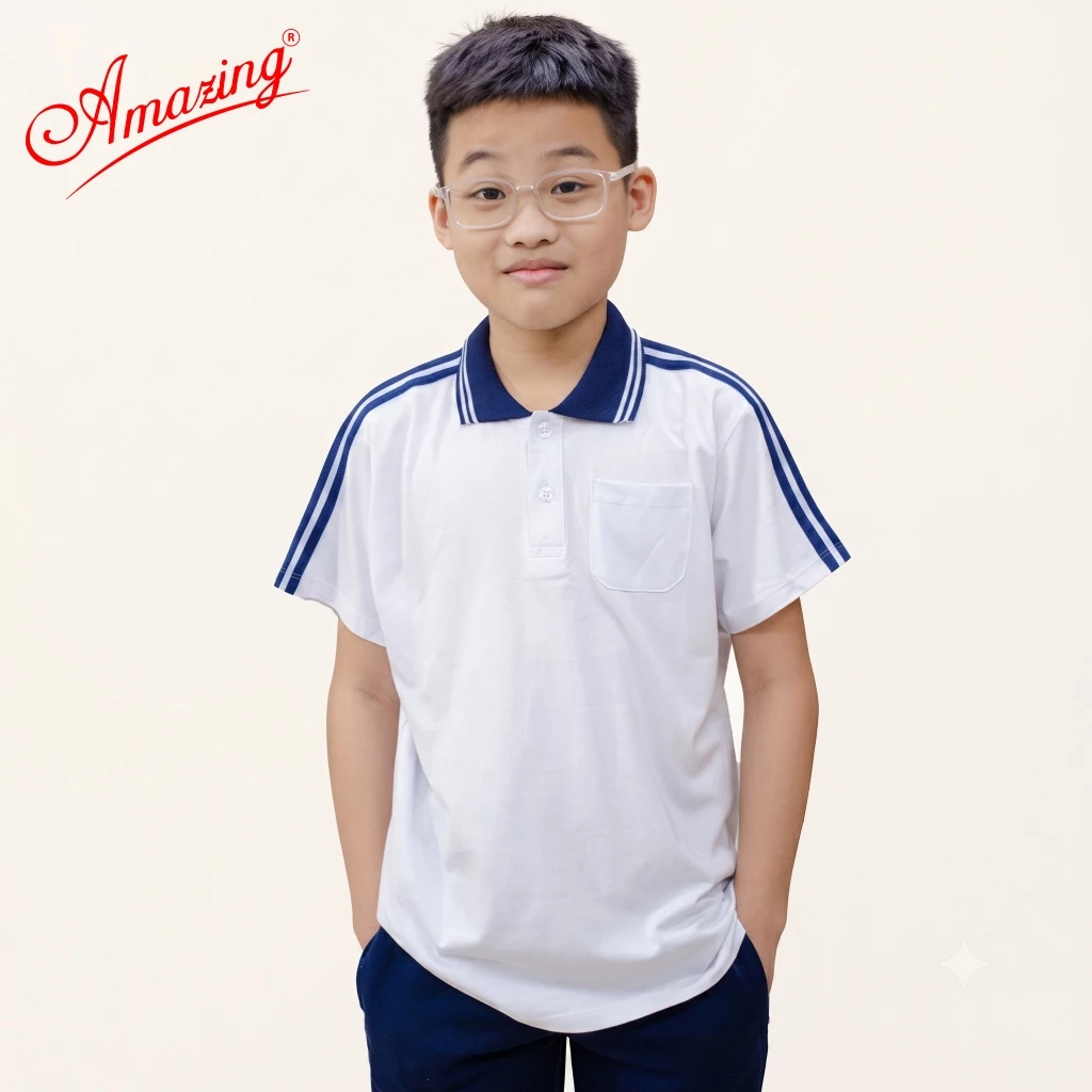 Áo thể dục sọc vai, vải thun cotton, đồng phục thể thao cho học sinh nam nữ, từ 20-110kg, Amazing