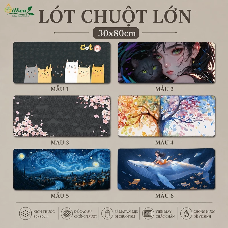 Pad Chuột Lớn, Bàn Di Chuột Size Lớn, Lót Chuột Cỡ Lớn 80 x 30cm Có May Viền Hơn 100 Mẫu