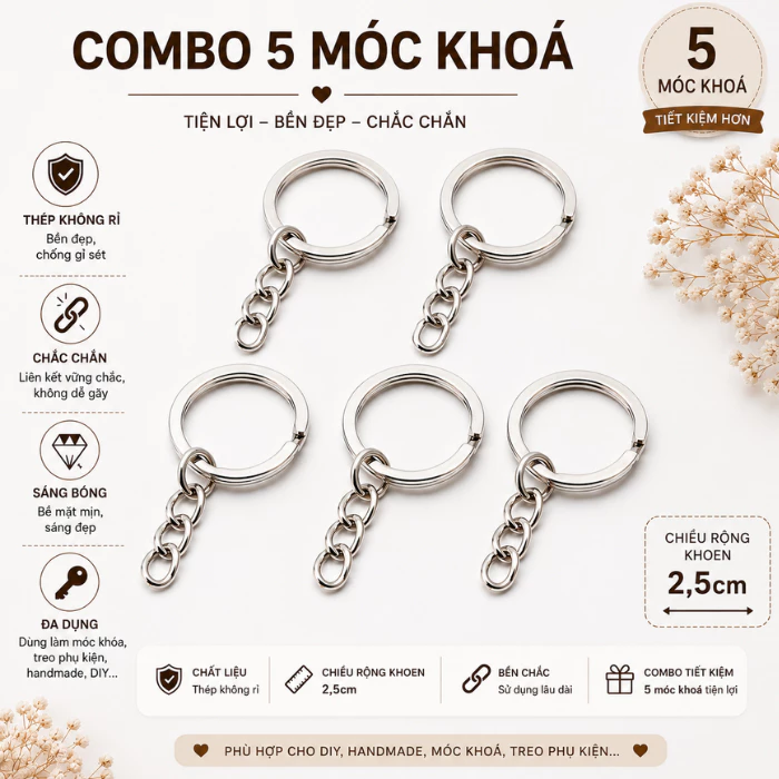 Khoen Móc Khóa LyLyCraft, Móc Khóa Inox Dùng Để Trang Trí, Phụ Kiện Handmade