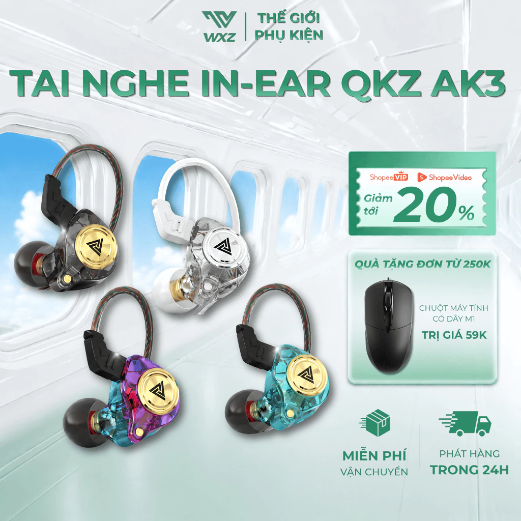 Tai Nghe Có Dây QKZ AK3 Chính Hãng Hi-Res Bass Mạnh Gaming Điện Thoại Máy Tính 3.5mm