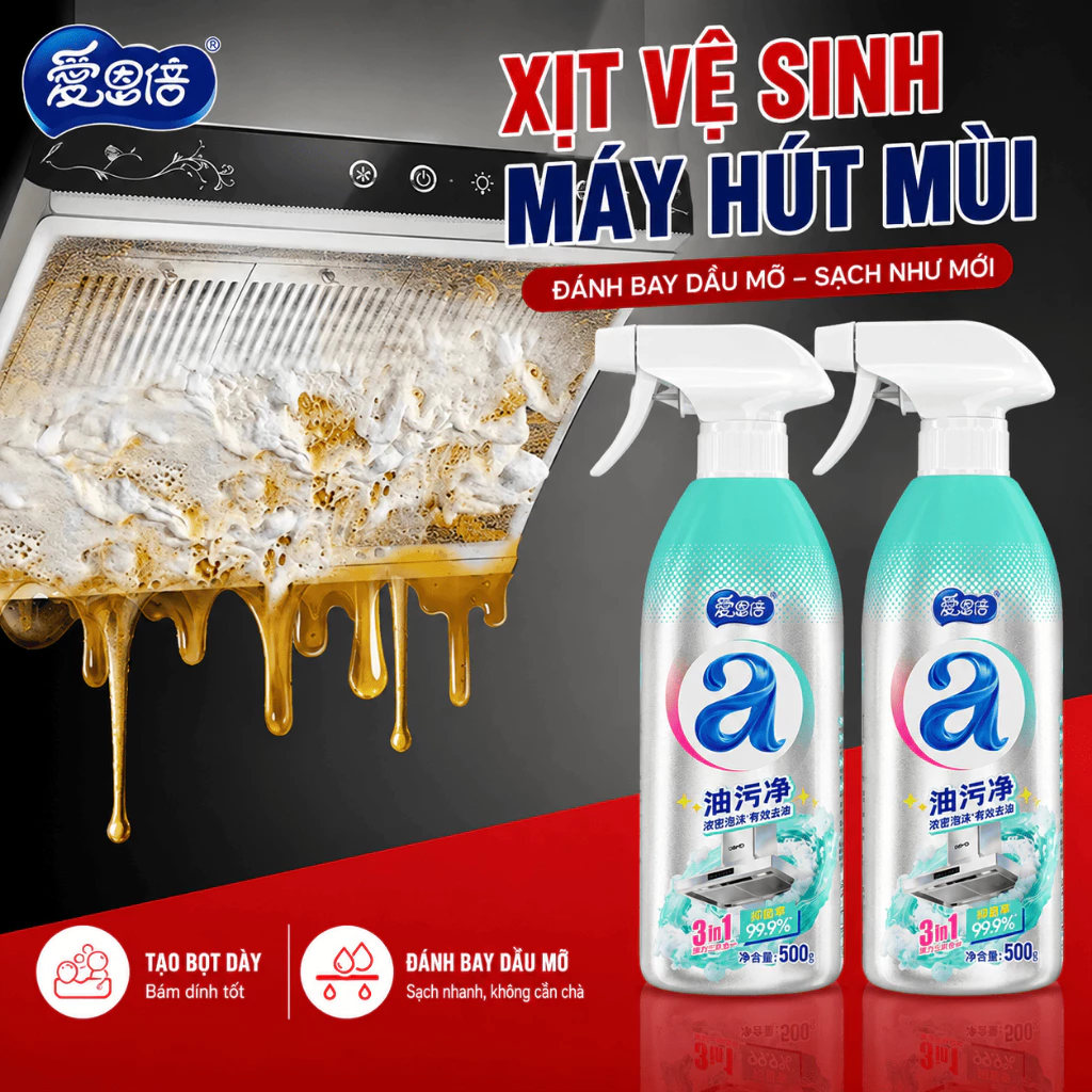 Chai Xịt Bọt Vệ Sinh Đa Năng 500g Cho Nhà Bếp, Dùng Cho Bếp Gas, Máy Hút Mùi, Khu Vực Nấu Ăn