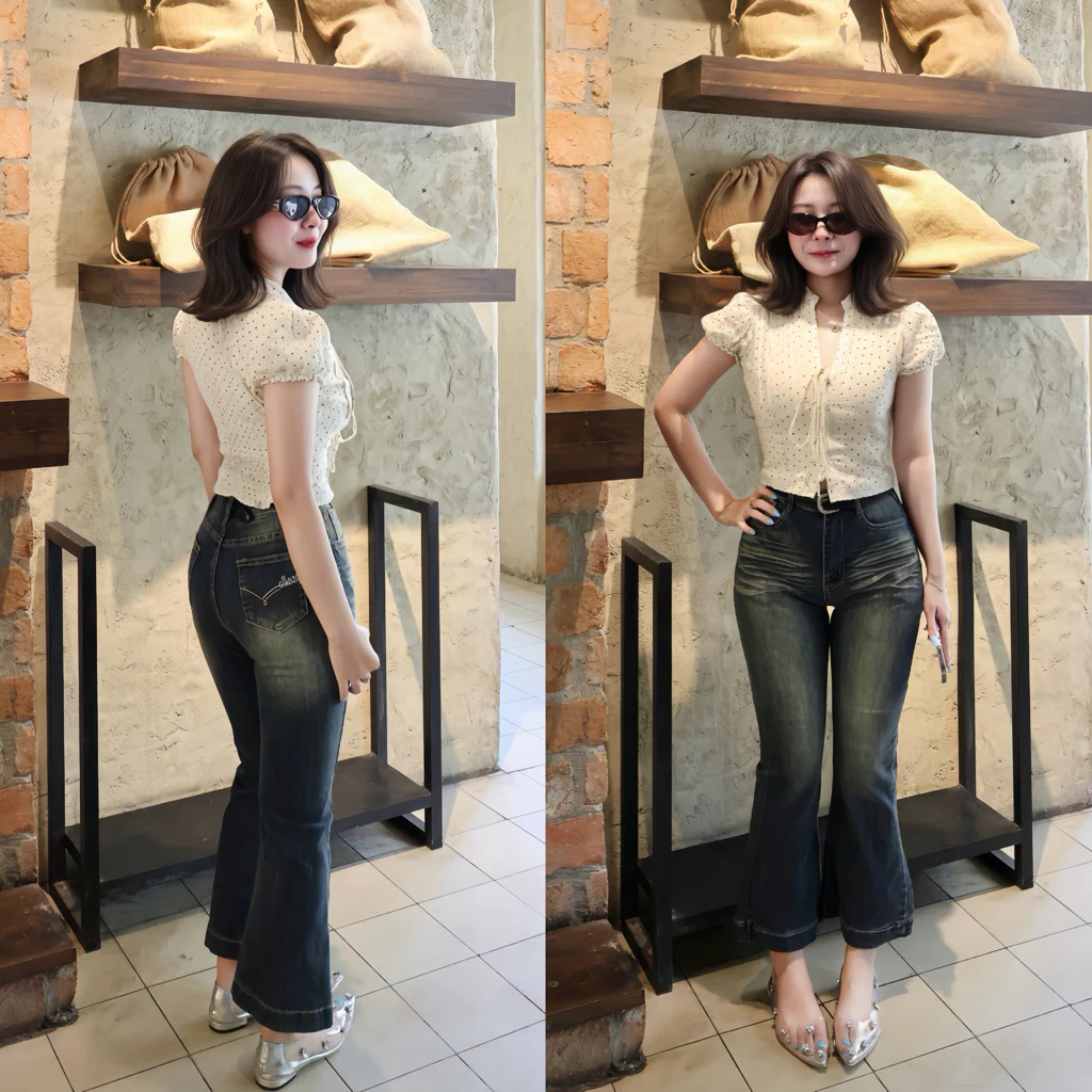 (88cm) Quần jean (bò) ôm loe lỡ thêu túi ,Tôn Dáng  Đủ size S M L ( L01 - quần loe lỡ ) 7502