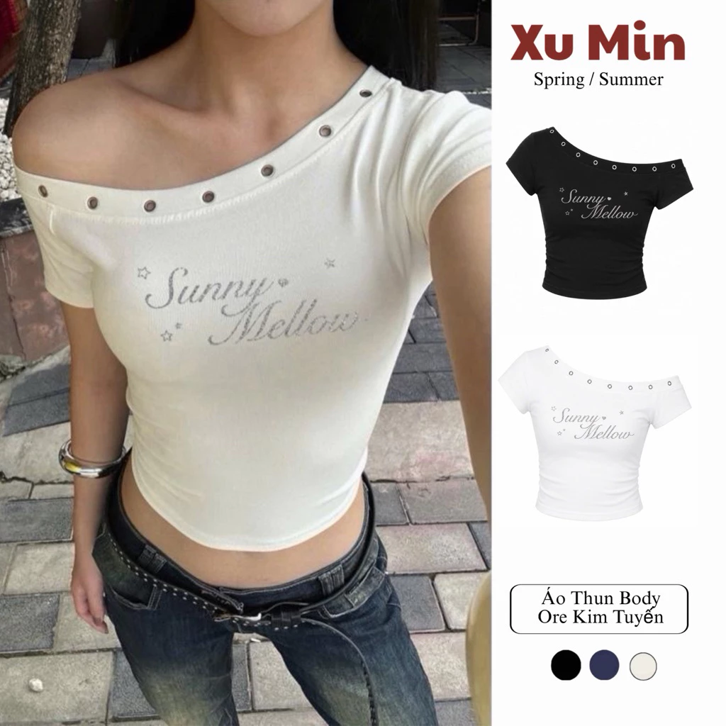 ( In Kim Tuyến ) Áo Thun Trễ Vai Ore In Kim Tuyến Đặc Sắc Chất Cotton Zip Co Giãn Tốt ( Ore Kim Tuyến )