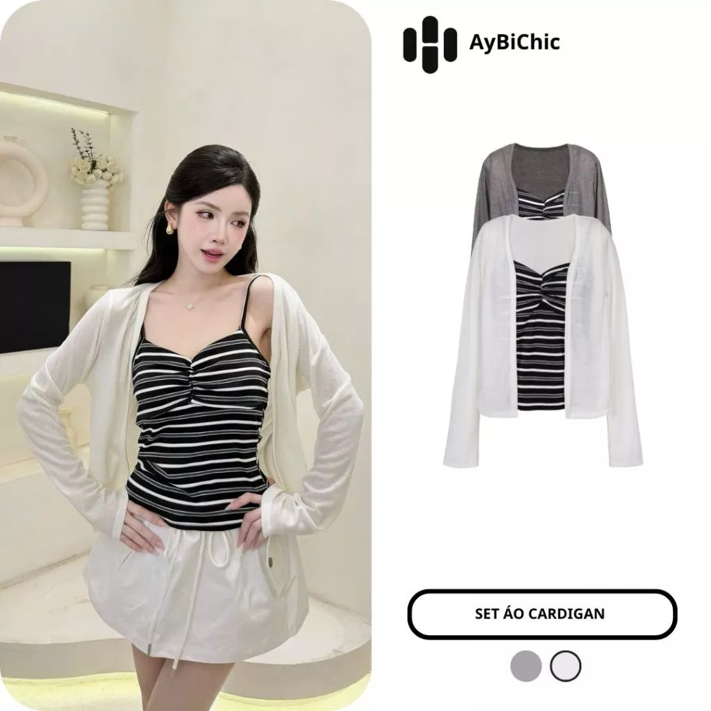 Set Áo Cardigan Nữ Vải Tencel Mới, 2 Món Kèm Áo Hai Dây Trong Dễ Mix Đồ Chất Vải Mềm Mại Che Nắng Tốt  AB812